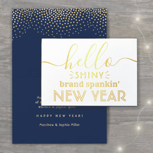 Hej Shiny New Year Navy Blue & Guld Confetti Folierat Kort