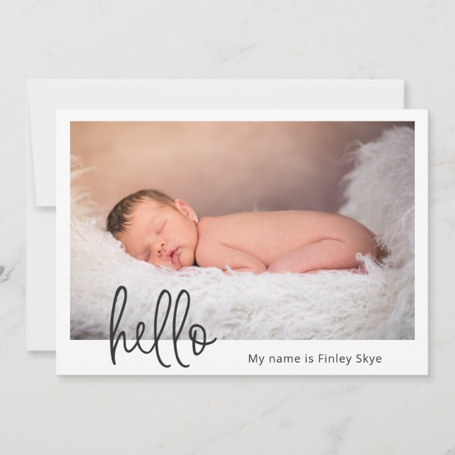 Hej Simple Baby Photo Modern Birth Meddelande (Framsida)