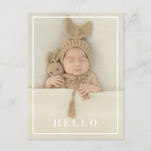 Hej Simple Baby Photo Modern Birth Meddelande Vykort