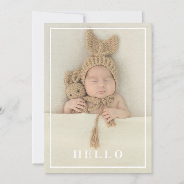 Hej Simple Modern Baby Photo Birth Meddelande (Framsida)