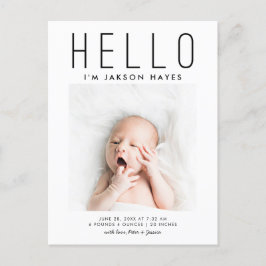 HEJ Simple Modern Baby Photo Birth Meddelande Vykort
