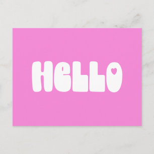 Hej Simple Retro Typography Hälsning i Rosa Vykort