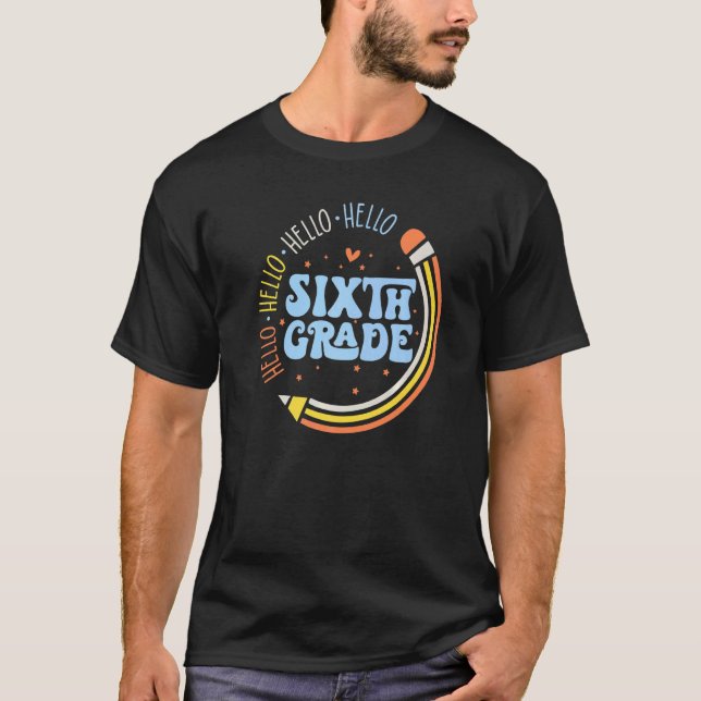 Hej Sjätte Klass Retro Pencil Back to school Stud T Shirt (Framsida)
