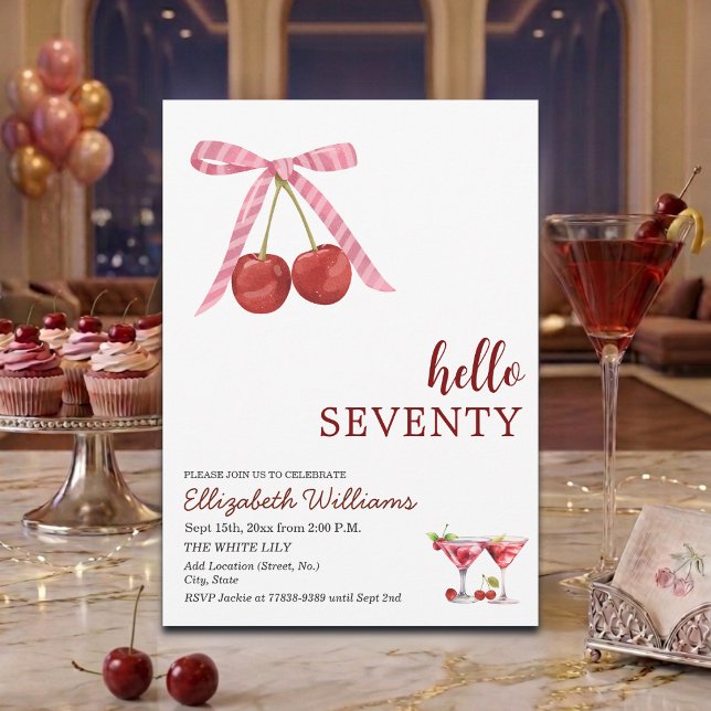 Hej Sjuttio Cherry Martini Födelsedagsfest Inbjudningar (Skapare uppladdad)
