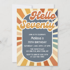 Hej Sjuttio Retro Sol Groovy Wave 70:e födelsedage Inbjudningar
