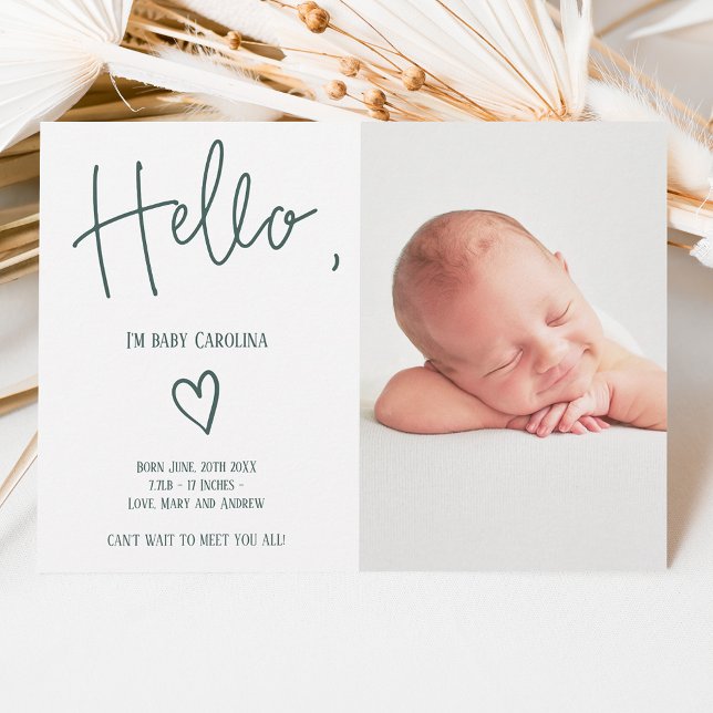 Hej-skript Hjärtfoto mörk grönt foto baby födelse Meddelande (Skapare uppladdad)