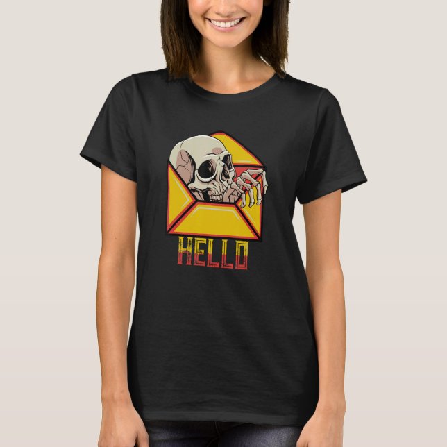 Hej Skull Skeleton Mail Postal Service Postman M T Shirt (Framsida)