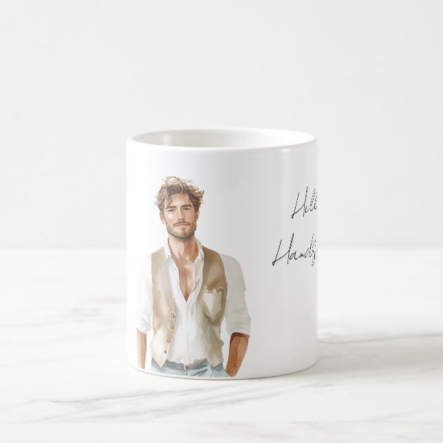 Hej snygg man vit skjorta kräm väst kaffemugg (Center)