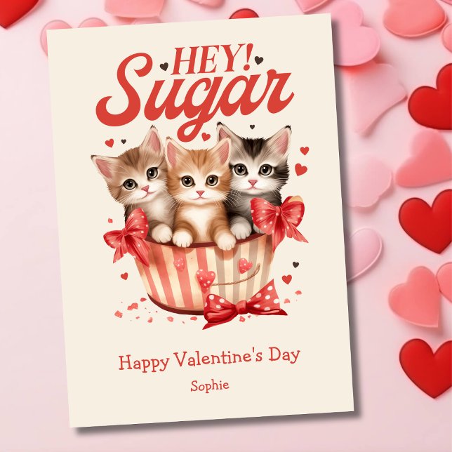Hej, sockersöta kattungar, lustig retro Valentines Julkort (Skapare uppladdad)