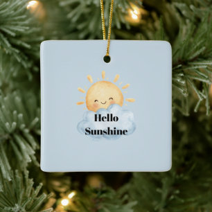 Hej Solsken Gul Glad Sol Moln Jul Julgransprydnad Keramik