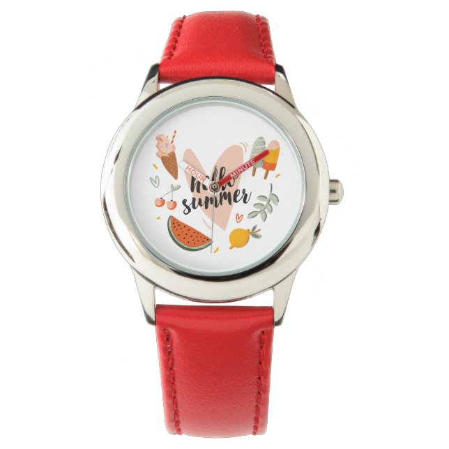 Hej sommar citat Färgrik söt grafisk tjej Armbandsur (Framsida)