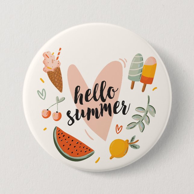 Hej sommar citat Färgrik söt illustration Knapp (Framsida)