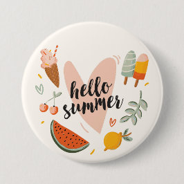 Hej sommar citat Färgrik söt illustration Knapp