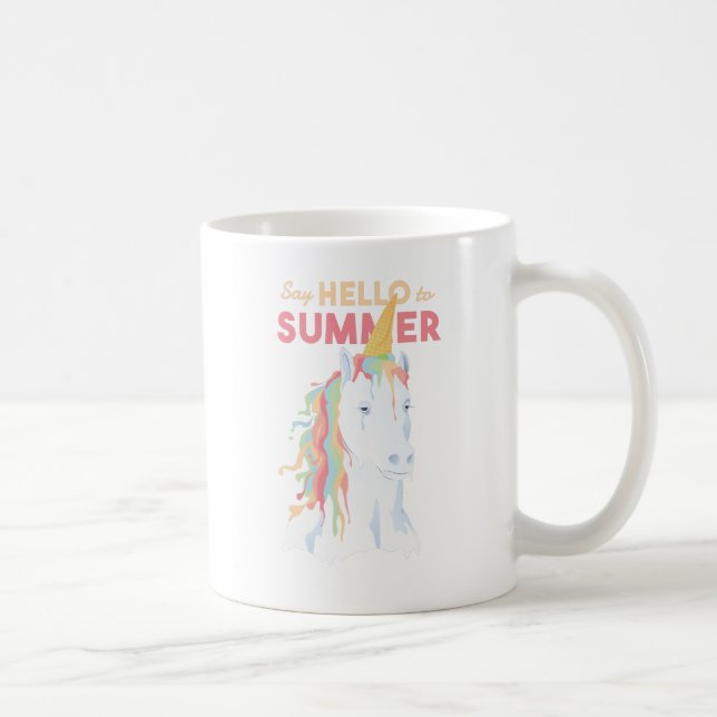 Hej sommar enhörning Söt regnbåge Kawaii Rolig Kaffemugg (Höger)