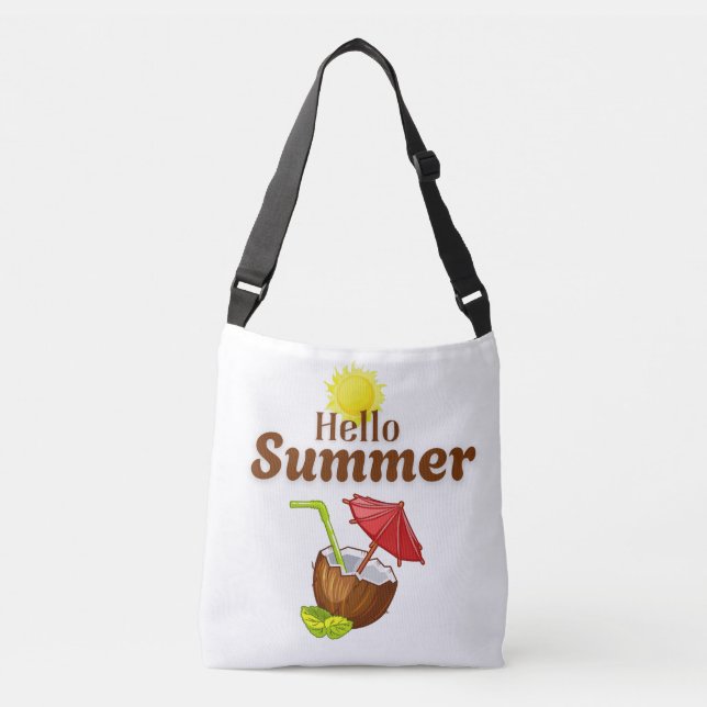 Hej Sommar Gul Sol Kokosnöt Röd Paraply Axelväska (Framsida)