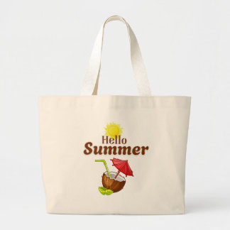 Hej Sommar Gul Sol Kokosnöt Röd Paraply Jumbo Tygkasse