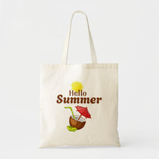Hej Sommar Gul Sol Kokosnöt Röd Paraply Tygkasse