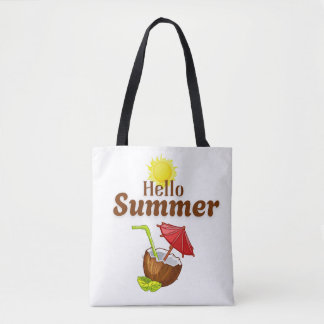 Hej Sommar Gul Sol Kokosnöt Röd Paraply Tygkasse