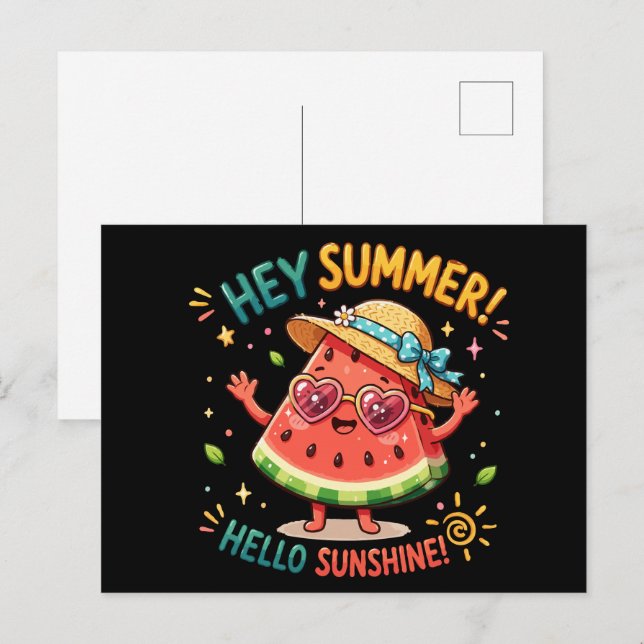 Hej sommar Hej solsken Vattenmelon Vykort (Fram/baksida)