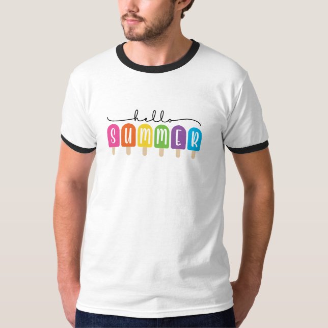 Hej Sommar med färgfull text T Shirt (Framsida)