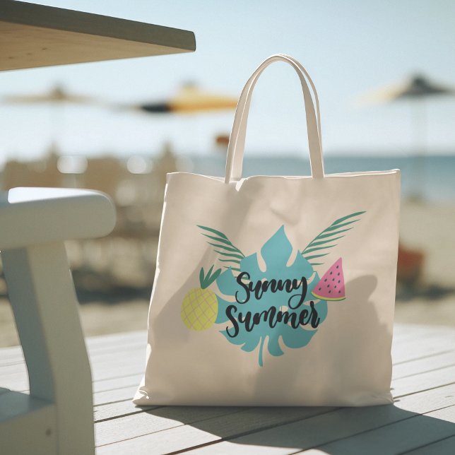 Hej sommar med Flamingo Tropical Tote Bag Tygkasse (hello summer, beach tote bag, vacation tote bag, school tote bag, colorful typography, gift for her)