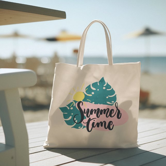 Hej sommar med Flamingo Tropical Tote Bag Tygkasse (hello summer, beach tote bag, vacation tote bag, school tote bag, colorful typography, gift for her)