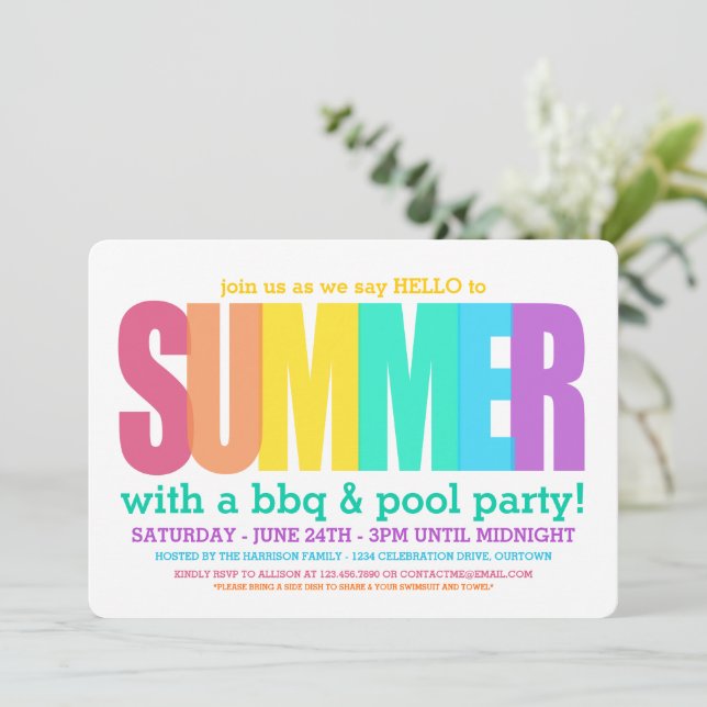 Hej sommar poolparty inbjudningar (Stående Fram)