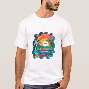 Hej sommar Retro Palmträd Solnedgång Grafisk T-Shi T Shirt