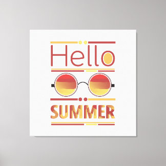 Hej Sommar Retro Solnedgång Solglasögon Tee Canvastryck