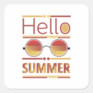 Hej Sommar Retro Solnedgång Solglasögon Tee Fyrkantigt Klistermärke