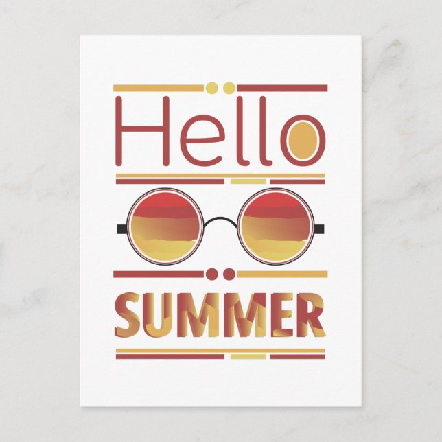 Hej Sommar Retro Solnedgång Solglasögon Tee Vykort (Framsida)