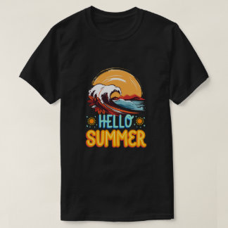Hej sommar – Retro våg & solnedgångsstrand T-shirt