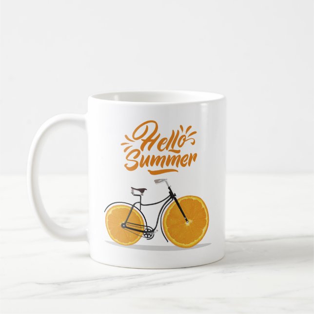 Hej Sommar, rolig retro-cykel T-Shirt Throw Pillo Kaffemugg (Vänster)