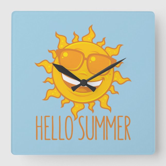 Hej sommar Sol med solglasögon Fyrkantig Klocka (Framsida)