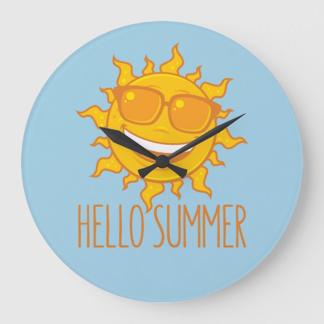 Hej sommar Sol med solglasögon Stor Klocka (Framsida)