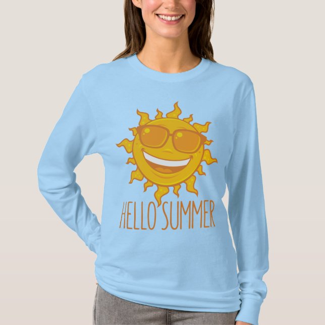 Hej sommar Sol med solglasögon T Shirt (Framsida)