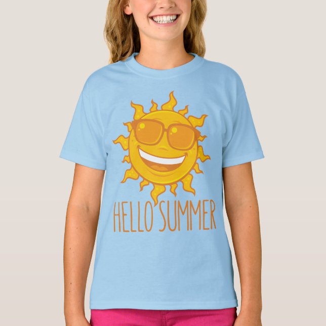 Hej sommar Sol med solglasögon T Shirt (Framsida)