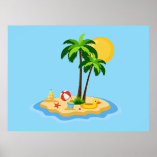 Hej sommar solsken Retro cirkel Vintage strand Poster
