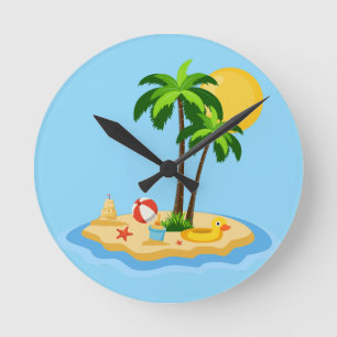 Hej sommar solsken Retro cirkel Vintage strand Rund Klocka