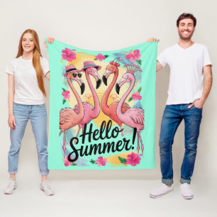 Hej sommar söt flamingo strand semester tropisk fleecefilt