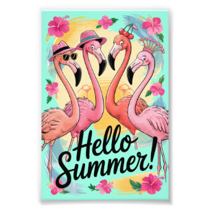 Hej sommar söt flamingo strand semester tropisk fototryck