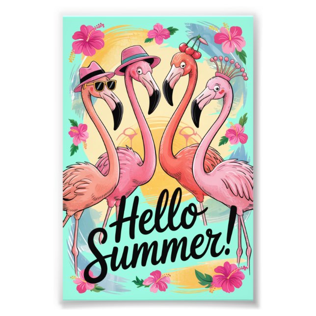 Hej sommar söt flamingo strand semester tropisk fototryck (Framsidan)
