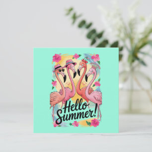 Hej sommar söt flamingo strand semester tropisk inbjudningar