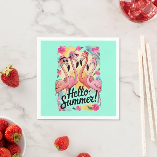 Hej sommar Söt Flamingo Strand Semester Tropisk Pappersservett (Insitu)