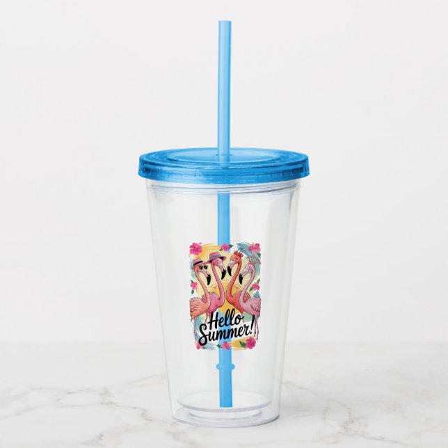 Hej sommar Söt Flamingo Strand Semester Tropisk Take Away Mugg (Framsida)