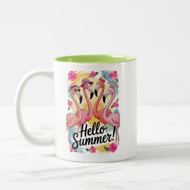 Hej sommar söt flamingo strand semester tropisk Två-Tonad mugg (Vänster)