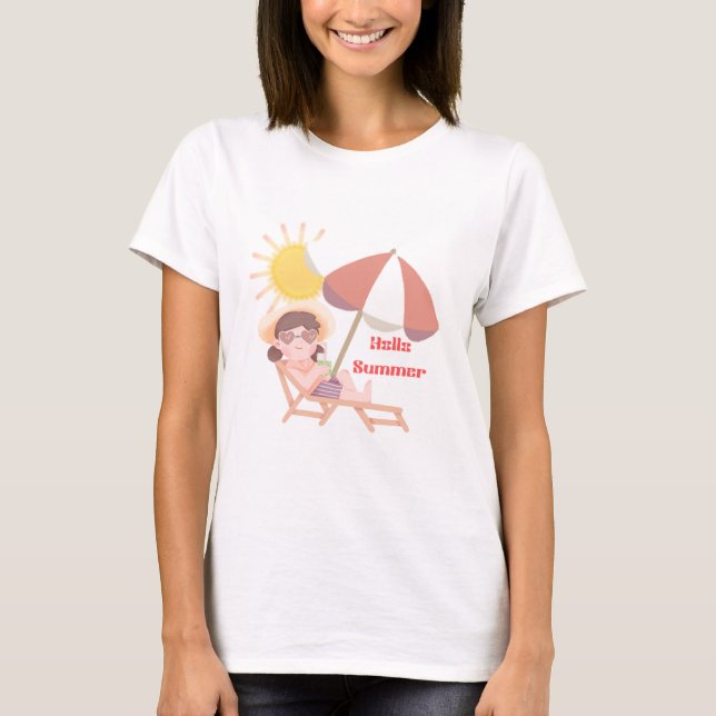 Hej sommar Söt strand semester design | Solig R T Shirt (Framsida)