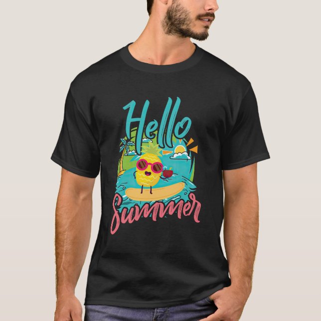 Hej Sommar Söt Tjej Beachkläder T-Shirt (Framsida)