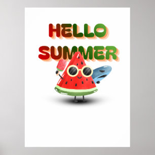Hej sommar söt vattenmelon strand konst poster