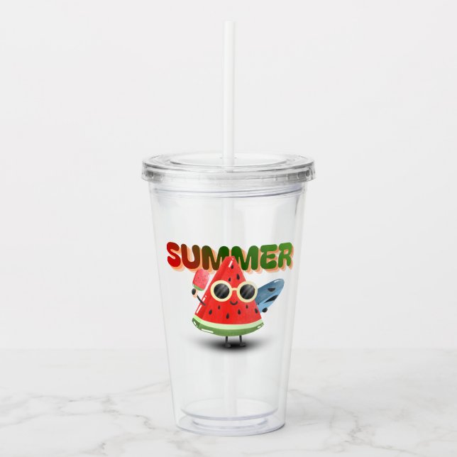 Hej sommar söt vattenmelon strand konst take away mugg (Framsida)